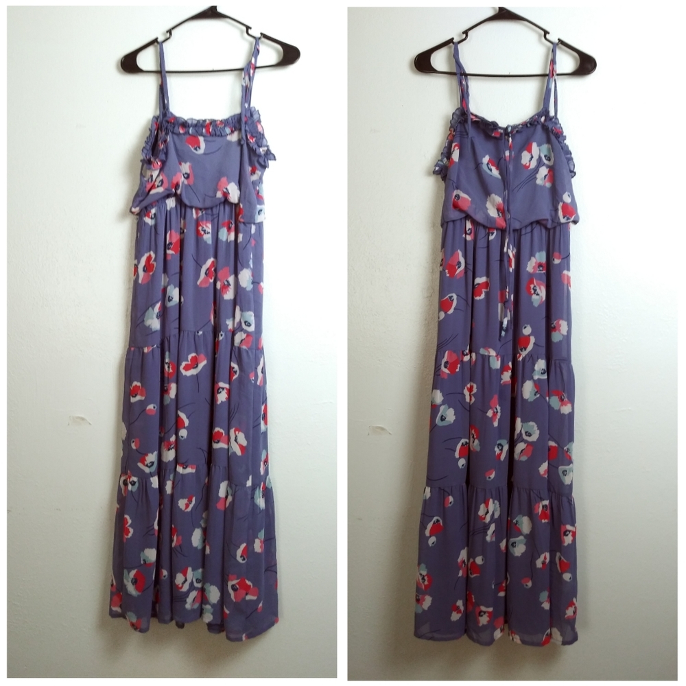 Jessica Simpson M Maxi Dress  Floral Purple Tiered Blouson Summer